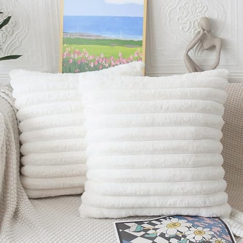 NIULAA Cream White Cushion Covers 45 x 45 Fluffy Faux Fur Cushion Covers 18x18 Set of 2 Pillow Covers Soft Plush Pillowcases for Sofa Bed Moroccan Style Home Decor Cushion Cover thumbnail 5