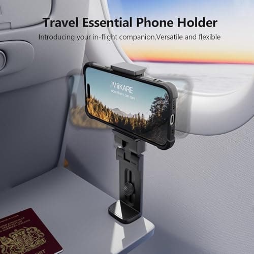 MiiKARE Airplane Travel Essentials Phone Holder, Universal Handsfree Phone Mount for Flying with 360 Degree Rotation, Accessory for Airplane, Travel Must Haves Phone Stand for Desk, Tray Table thumbnail 2