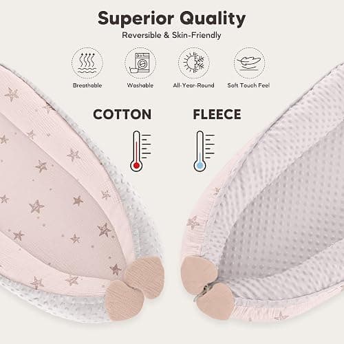 Bearmoss Baby Nest Pod for Newborn, Breathable & Soft Cotton Baby Lounger Infant Lounger Pillow, Babies Newborn Essentials Gifts for Baby Boys&Girls Home and Travel(Pink Sky) thumbnail 4