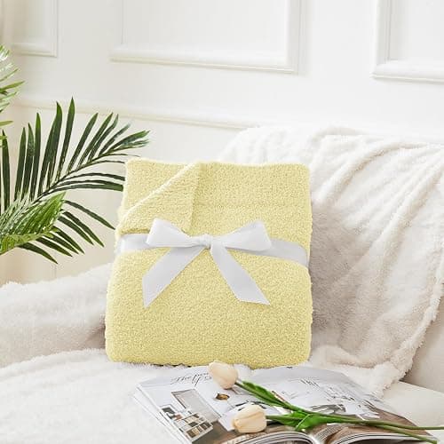 CYMULA Knit Throw Blanket for Couch Yellow - Super Soft Lightweight Plush Fuzzy Fluffy Cozy Blankets and Throws for Sofa Bed, 50 x 60 inches thumbnail 2