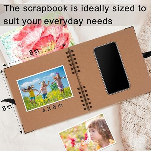 Scrapbook Album, 8 x 8 Inch Scrap book, 60 Brown Blank Pages Scrapbooks, Hardcover Photo Album Scrapbook, Kraft Paper Memory Book, Traveling, Birthday & Holiday Gifts. thumbnail 9
