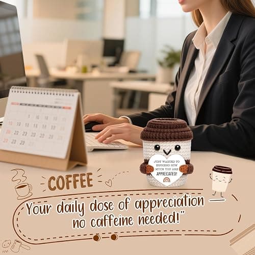 OCCdesign Mini Appreciation Gift for Women Men Coworkers Teachers Boss Nurses Handmade Crochet Coffee Cup Thank You Gift for Friends Roommates Staff Employees Volunteers Birthday Office Desk Decor thumbnail 2