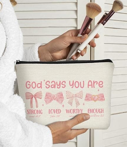 BARPERY God Says You are Preppy Stuff Pink Coquette Bow Makeup Bag, Coquette Accessories,Christian Gifts for Women, Cute Bag, Trendy Makeup Bag, Preppy Christmas Stuff,Cute Makeup Pouch thumbnail 2