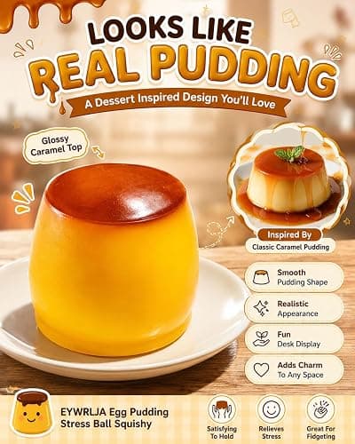 Crunchy Pudding Squishy Caramel Slow Rising Stress Relief Ball Food Toy Realistic Asmr Squeeze Toy Ball Fidget Squishies Moldable Bead Clay Filled Slushy Sticky Silicone Adults(1PC) thumbnail 4