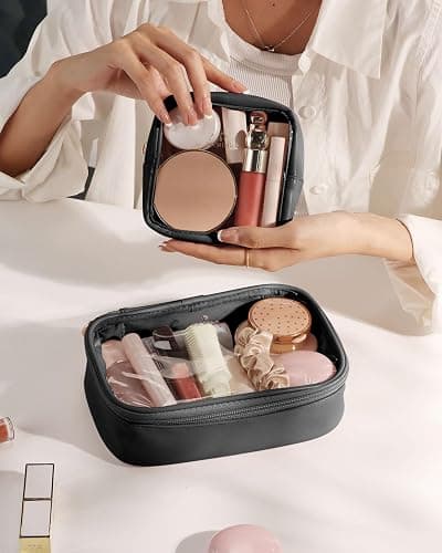 Pocmimut Mini Makeup Bag with Small Cosmetic Bag Travel Essentials Organizers,TSA Approved Toiletry Bag Makeup Pouch Clear Cosmetic Bags for Women Men,Black thumbnail 7