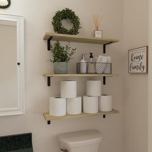 WOPITUES Wood Floating Shelves Set of 6, 24 inch Long Floating Shelves for Wall Decor, Farmhouse Shelf for Bedroom, Bathroom Storage Shelves, Book Shelves for Living Room - Rustic Brown thumbnail 4