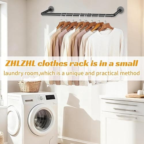 ZHLZHL 50 INCH Clothes Rack,Industrial Pipe Clothing Rack Wall Mounted,Heavy Duty Iron Garment Rack Retail Display Clothes Rod for Closet,Laundry Room,Black thumbnail 4