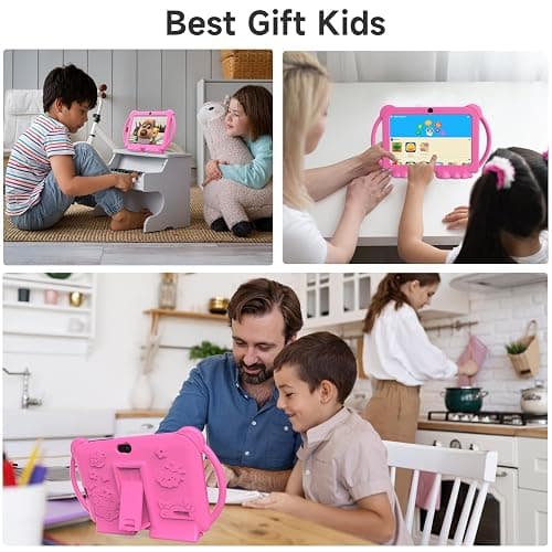 PEICHENG Kids Tablet 7 inch Android 12.0 for Toddler, 4GB RAM 32GB ROM Bluetooth IPS Screen Parental Control Dual Camera Shockproof Case for Educational Games, (Pink) thumbnail 5