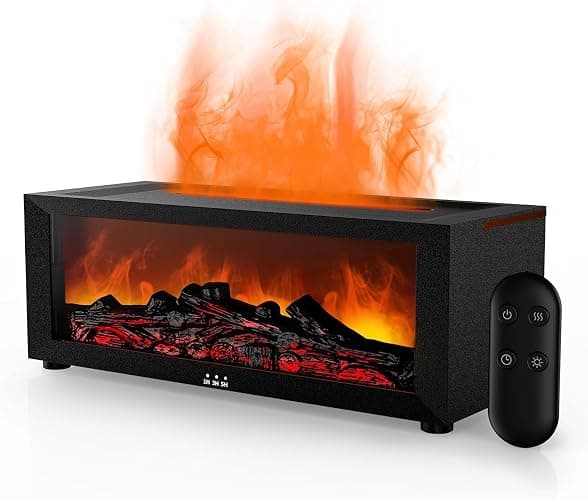3D Flame Essential Oil Diffuser, 150ml Fireplace Flame Light Humidifier with Timer, Auto-Off Protection, 7 Colors LED Night Light and Remote Control, Aroma Diffuser for Home, Office, Bedroom (Black) - Image 1