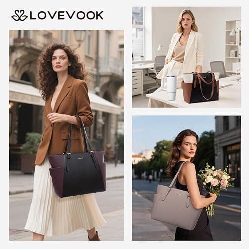 LOVEVOOK Laptop Tote Bag for Women With Large Cup Holder, Leather Work Tote Bag for Women,15.6 Inch Professional Computer Briefcase Business Teacher Commuter Shoulder Bag,Office Travel Gift thumbnail 2
