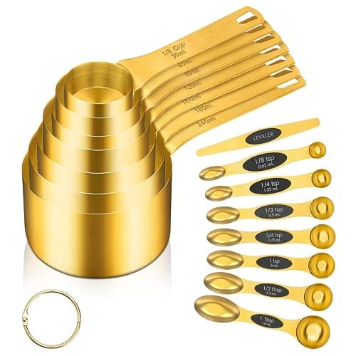 GuDoQi 15pcs Gold Magnetic Measuring Spoons and Cups Set, Stainless Steel 8 Dual Sided Magnetic Measuring Spoons set with Leveler, 7 Cups, Measurement for Liquid and Dry Ingredients for Kitchen - Image 1