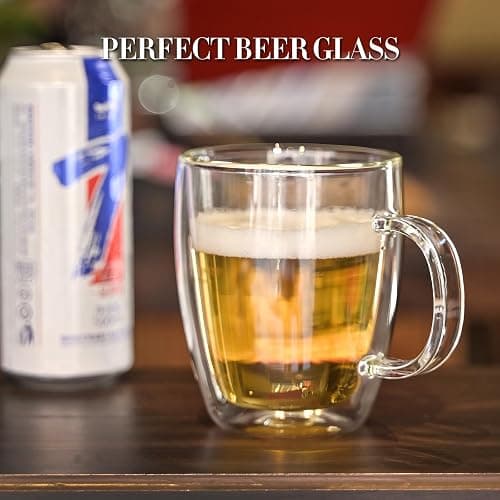YUNCANG Double Wall Coffee Mugs, (4-Pcak) 16 Ounces-Clear Glass with Handle,lnsulated,Cappuccino,Tea,LatteCups,Beverage Glasses Heat Resistant thumbnail 2