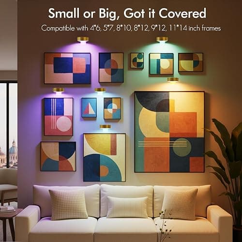 3-Pack Picture Lights for Wall, 13 RGB Color Changing Led Art Display Light with Rechargeable Battery Operated, Magnetic Painting Light with Remote Control, Wireless Home Wall Decorative Lighting thumbnail 7