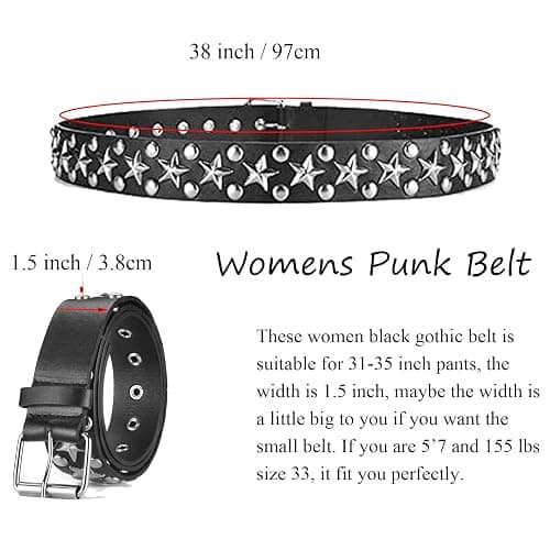 Studded Belts Women Y2K Belt Star Belts Black Girl Ladies Spike Stud Punk Waist Belt for Halloween Cosplay thumbnail 3