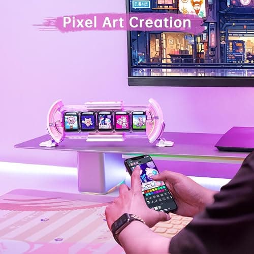 Divoom Times Gate - Cute Gaming Digital Clock with Smart App-Controlled, Support Weather Forecast, Stock Market/Exchange Rate, Social Media, Pixel Art Display for Gamers & Home Office Decor (Pink) thumbnail 2