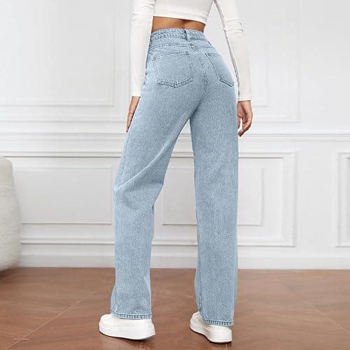 MGWTFZDL High Waisted Jeans for Women Straight Leg Denim Pants Wide Leg Jeans High Rise Baggy Pants with Pockets Streetwear thumbnail 6