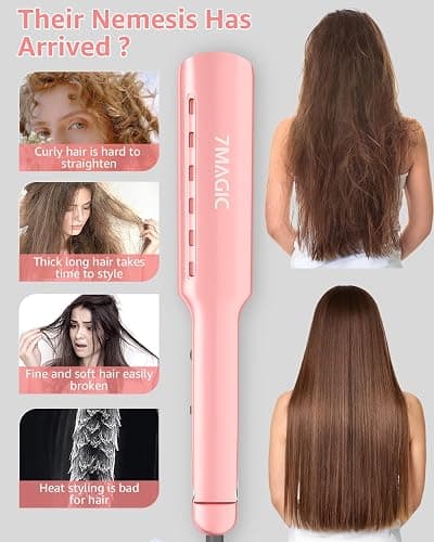 7MAGIC 1.7" Wide Hair Straightener, Nano Titanium Flat Iron for Wet & Dry Hair, Flat Iron Hair Straightener with 5 Temp, MCH Fast Straightening Iron, Hair Iron with Dual Voltage, Pink thumbnail 5