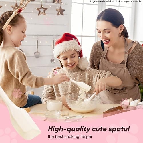 Siutco Cute Cat Paw Silicone Spatula Set - High Heat Resistant Rubber Scraper for Baking & Cooking, BPA-Free Non-Stick Kitchen Utensils, Adorable Cat Lover Gifts(2 Pack, 8.5" & 11" Mix, Cream) thumbnail 2