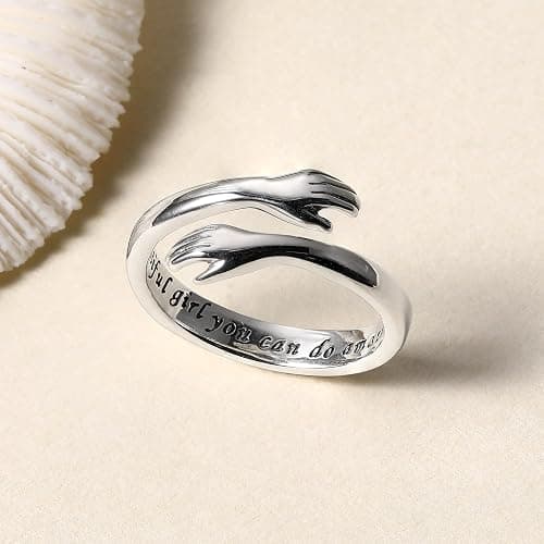 LOVECOM S925 Sterling Silver Hug Rings for Women Adjustable Hugging Hands Open Ring for Men Promise Rings Jewelry Birthday Mothers Day Gifts for Dad Mom Wife Daughters Grandma Best Friend thumbnail 3
