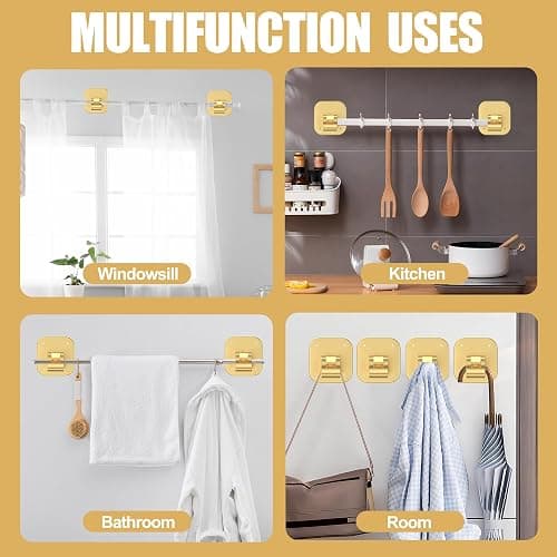 JHCJHC No Drill Curtain Rod Brackets - 20LB, 4 Pack Self Adhesive Curtain Rod Holder, Peel and Stick Wall Hooks, Renter Friendly Upgrades for Apartment, Kitchen, Bathroom, Dorm, Living Room and RV thumbnail 6