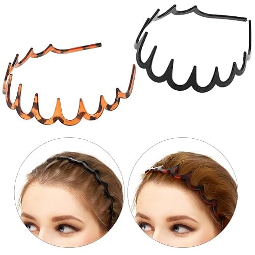 Zickzack Haarreif 4 Stück Haifischzahn Haarkamm Haarband Gewellte Kunststoff Stirnband Make Up Haarreif für Sport Fitness Tägliches für Damen Und Mädchen (Schwarz/Leopard) thumbnail 3