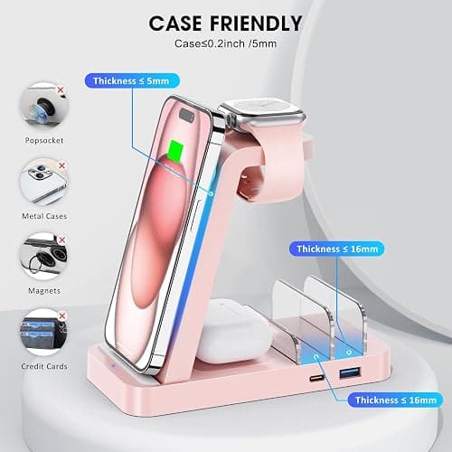 GAUOLN Wireless Charger for iPhone - 5 in 1 Charging Station for Multiple Devices Apple: Wireless Charging Stand Dock for iPhone 17 16e 16 15 14 13 12 Pro Max Apple Watch Airpods thumbnail 6