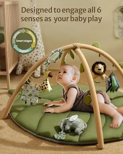Blissful Diary Baby Play Gym & Activity Mat, Oversize Leaf Shaped Baby Play Mat w 6 Detachable Toys, Tummy Time Mat Promote Motor Skills & Sensory Development Mat, Newborn Infant Baby Essentials Gift thumbnail 3