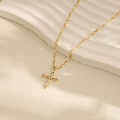 Cross Necklace for Women,Double Cross Necklace 14K Gold Plated Cross Pendant Necklace Dainty Gold Cross Necklaces for Women Trendy Small Cross Charm Necklace Simple Cute Choker Necklaces Gold Jewery thumbnail 5