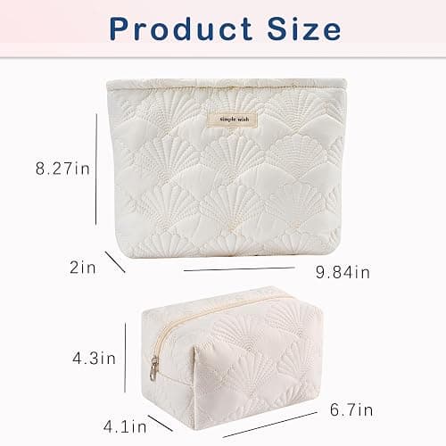 RSRSLEII 2Pcs Quilted Cotton Coquette Makeup bag, Coastal Granddaughter Aesthetic Cosmetic Bag, Cute Seashell Portable Travel Toiletry Pouch (2Pcs White) thumbnail 2