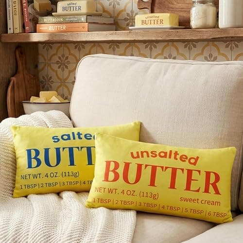 Newwiee 2 Pcs Butter Stick Rectangular Pillow Butter Lover Funny Foodie Baking Throw Pillow Decorative Cushion for Living Room Bedroom Kitchen Farmhouse Dorm Decor Foodie Food Lover Gifts - Image 1