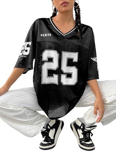 SOLY HUX Women's Y2k Baggy T-Shirts V Neck Half Sleeve Sportswear Tees Jersey Top Streetwear thumbnail 4