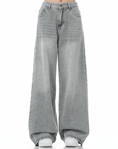 Wide Leg Jeans Men Y2k Baggy Hip Hop Grey Jeans Casual Loose Fit Skater Denim Pants Vintage Oversized Pants Streetwear thumbnail 6