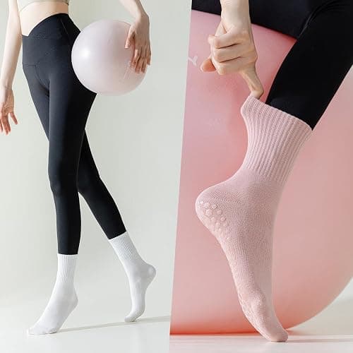 BISOUSOX Grip Yoga Socks for Women Cotton Non Slip Pilates Socks for Fitness Workout Barre Gift for Mother Pregnant Woman 3 Pairs thumbnail 2