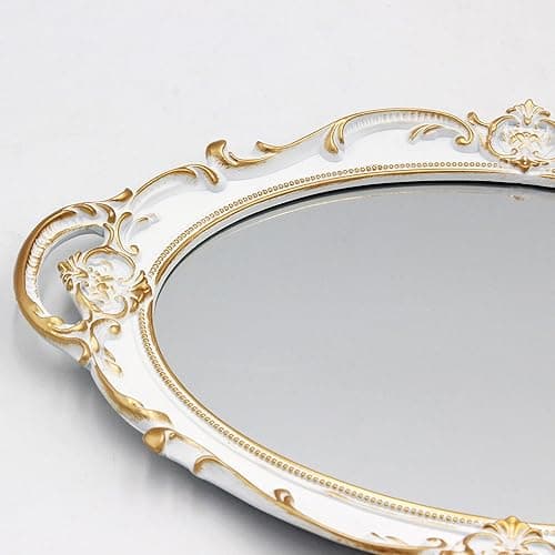 Eaoundm 14.5 x 10 inchs Oval Antique Decorative Wall Mirror Vintage Hanging Mirror (White) - White thumbnail 7