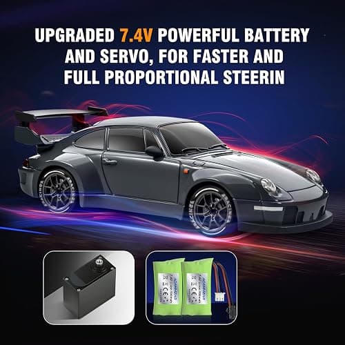ACAMMZAR RC Drift Car Pro Upgraded with Gyro, 1:24 Full Proportional Remote Control Car, 25KM/H 4WD High Speed RC Cars with Lights, Extra Racing Tires, Vehicle for Adults Kids Boys Girls, Gray thumbnail 4