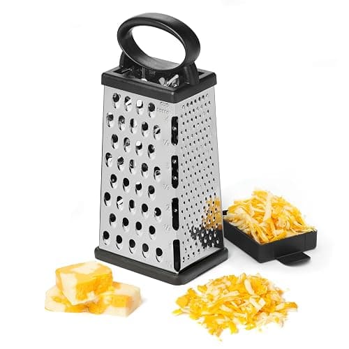 Starfrit Stainless Steel 4-Sided Boxed Grater with Removable Base Cover and Measuring Cup - Corner Cut-Outs to Measure Output (2025 Version) - Image 1