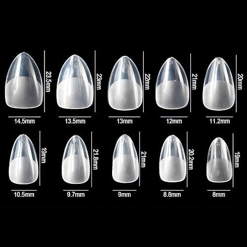 RIKWOG Almond Gel Nail Tips, 600PCS Pre - Etched Clear Fake Nails, 10 Sizes Full Cover Soft Acrylic Press - On Nail Extensions, No C Curve, DIY Manicure at Home thumbnail 2