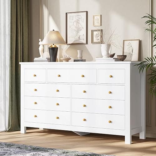 Hasuit White Dresser for Bedroom with 9 Drawers, Modern 55.1" Long Dressers Chest of Drawer with Large Drawers, Large Capacity Storage Organizer Cabinet, Wide Dresser for Bedroom, Living Room, Hallway thumbnail 7