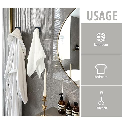 VIS'V Adhesive Towel Hooks, Waterproof Shower Wall Stick on Hooks, 2 Extra Adhesive Strips, Black, 4 Pcs thumbnail 6