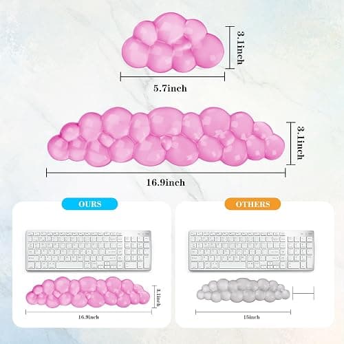 Gel Cloud Keyboard and Mouse Wrist Rest, Cute Wrist Support and Arm Support Keyboard Rest for Keyboard and Mouse Typing Pain Relief，Suitable for Office/Computer/Laptop/Gaming (Pink) - Pink thumbnail 3