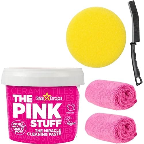 The Pink Stuff Miracle Cleaner Bundle - 500g Paste + Sponge + 2 Microfiber Cloth + Crevice Brush (4-Piece Kit) - Image 1