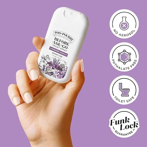 Poo-Pourri Before-You-Go Pocket Toilet Spray, Travel Essentials, Lavender Vanilla, 1 Fl Oz, Up to 50 Uses, On-The-Go Bathroom Odor Deodorizer with Essential Oils, TSA Approved Size thumbnail 6