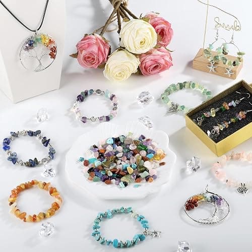 Funtopia 32 Colors Crystal Beads Kit for Jewelry Making,1200 Pcs Natural Gemstone Beads Bracelet Making Kit Adults 5-8mm Irregular Crystals and Stone Bead Chips for Bracelet Necklace Earring DIY Craft thumbnail 2