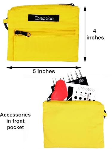 ChiaoGoo Twist Red Lace Shorties 3-Inch Large Yellow 7230-L Interchangeable Knitting Needle Set, US 9, 10, 10.5, 11 Stainless Steel with 3 Swiv360 Cables with Project Bag thumbnail 2