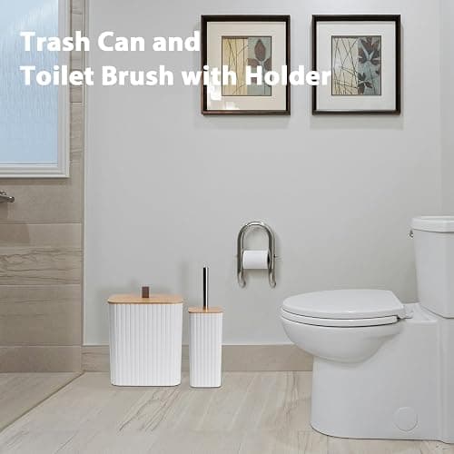 Bathroom Accessory Set - 10 Piece White Bathroom Sets Complete with Trash Can, Toothbrush Holder & Cup, Soap Dispenser, Soap Dish, Toilet Brush & Holder, Vanity Tray, Qtip Holder, Tissue Box Cover thumbnail 4