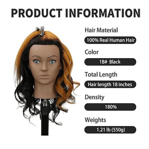 Sirydtm 18" Mannequin Head Human Hair 100% Real Human Hair Mannequin Head Cosmetology Makeup Doll Training Head With Table Clamp Stand for Curling, Cutting Dyeing & Hairdresser School Training thumbnail 3