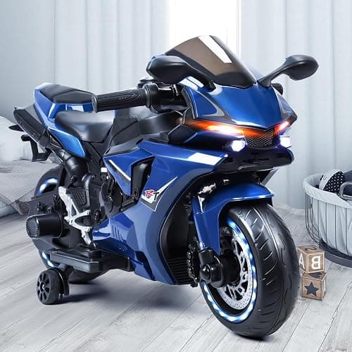12V Electric Motorcycle for Kids, Kids' Electric Dirt Bike with Training Wheels, Motorcycle for 3-8 Year Olds,Bikes for with LED Lights, Up to 9 MPH thumbnail 6