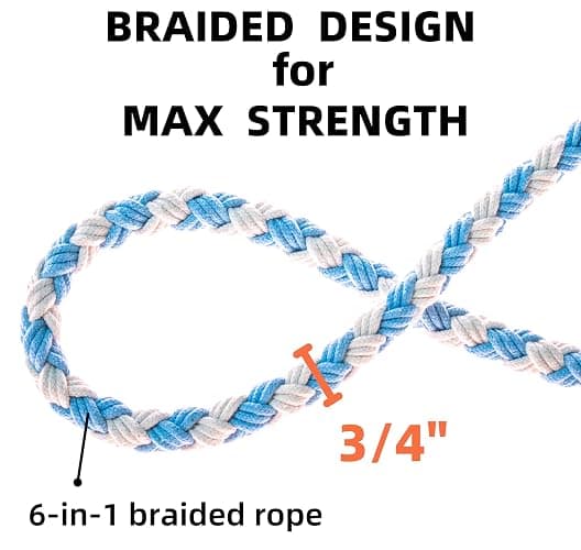 Handmade 5ft Braided Cotton Dog Leash with Unique Floral Handle, Durable and Stylish, Ideal for Small to Large Dogs,Blue & White Color thumbnail 7