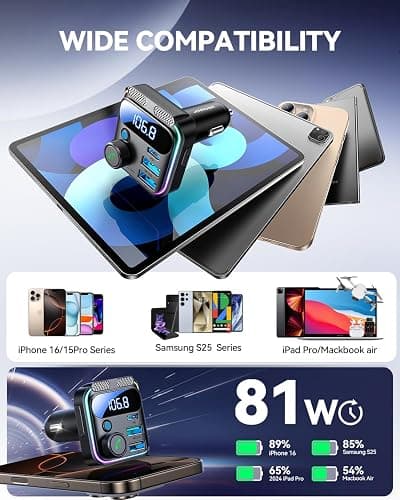 JOYROOM Bluetooth 5.4 FM Transmitter Car Adapter 81W (PD 45W & 36W) [Dual Mics] [Light Switch] [HiFi Bass Sound] [Fast Charging] Wireless Music Adapter Hands-Free Calling LED Display Support USB Drive thumbnail 7