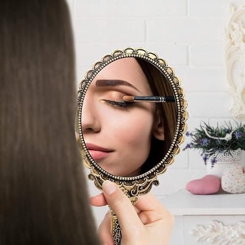 YUSONG 12 Pcs Vanity Handheld Mirror for Makeup(Bronze Color) | Vintage Princess Mirror for Women Brass Gold Embossed Flower Small Mirrors Tabletop Party Classroom thumbnail 2